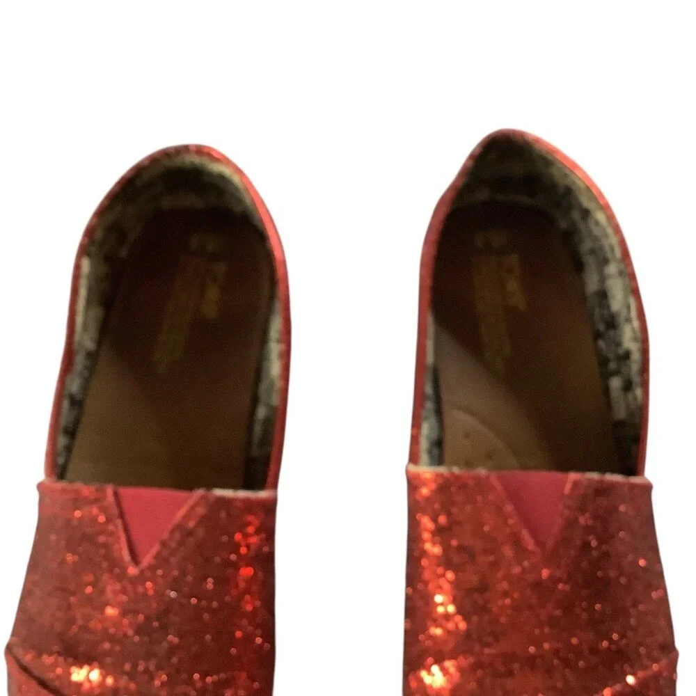Toms Youth Classic Red Glitter Slip On Shoes Size 5.5‎ Lightweight Casual Flats